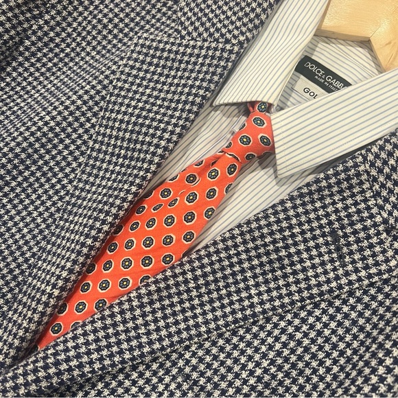 Lubiam L.B.M. 1911 Cotton Long Island Blazer Navy Houndstooth 56R Repair Needed - Picture 1 of 16
